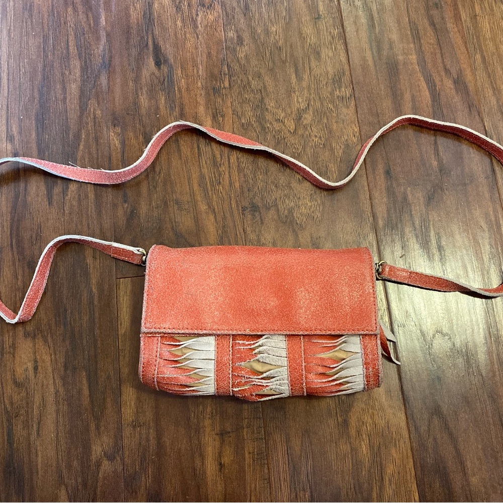 Coral Suede Fringe Crossbody Bag